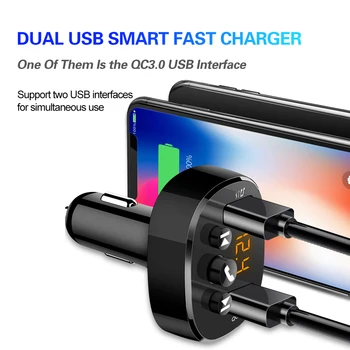 USB autolaadija QC 3.0 Kiire Laadimine autokomplekti Bluetooth-5.0 FM-Saatja-Vastuvõtja, MP3 Mängija, Kiire Laadija Dual Telefoni Laadija