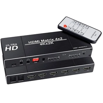 2.0 HDMI-ühilduvate Maatriks 4x2 4K HDR Lüliti Splitter 4 2 Välja Optiline SPDIF + 3.5 mm Jack Audio Extractor