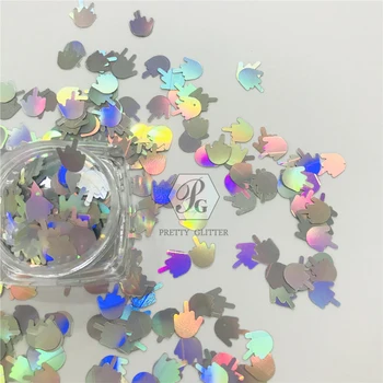 PrettyG 1 Box Keskmise Sõrme Kuju Holograafiline Glitter Litrid Vaiguga DIY Kunsti Tegemine Käsitöö Küünte Meik Kaunistamise Tarvikud