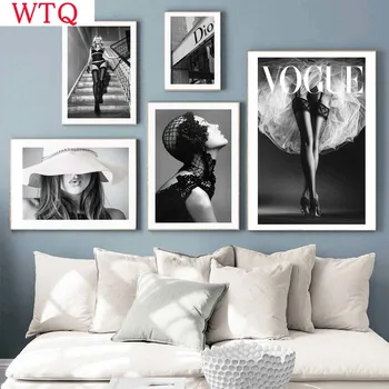 Põhjamaade Seksikas Naiste Plakat Must Valge Lõuend Maali Moe Kunst Prindi Vogue Dio Auto Seina Pilt Elutuba Home Decor