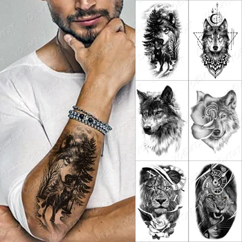 Metsa Shadow Wolf Ajutine Tätoveering Kleebis Meeste Naiste Öökull Lõvi Veekindel Võltsitud Henna Tiiger Loomade Body Art Tätoveering Decal