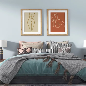 Põlenud Oranž Alasti Keha Kunsti Lõuend Maal Abstraktne Joonistus Seksikas Tagumik Line Prindib Minimalistlik Galerii Seina Decor Kaasaegne Plakatid