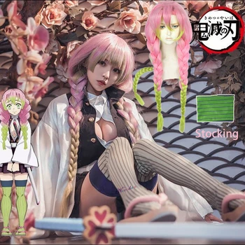 Kanroji Mitsuri Anime Kostüüm Demon Slayer Kimetsu No Yaiba Mitsuri Kanroji Cosplay Parukas Kisatsutai Ühtne Kimono Kostüüm