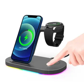 3 in 1 Wireless Chargers Stand 15W Fast Charging for Samsung Galaxy S21/S20/S10/S9 Watch 3/Gear S3/LTE/BT Active 2 Buds Pro Live