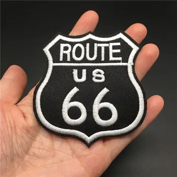 Route 66 Suurus: 7.2x7.8cm DIY Riided Plaaster Raud Pääsme Tikitud Triipu Riided Jope Kleebis Õmblemine Applique