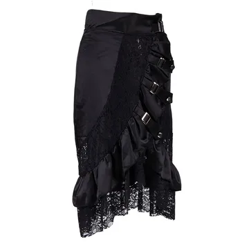 Faldas de cintura alta gótico victoriano de R37 Õie negro falda renacimiento Keskaja faldas asimétricas