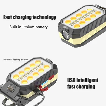 USB Laetav COB Kerge Töö Portable LED Taskulamp Reguleeritav Veekindel, Telkimine Laterna Töötav Lamp, Millel on Magnet Ja Konks