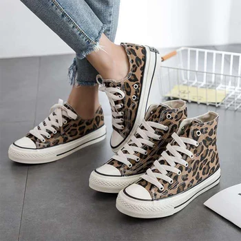 Ulzzang Leopard High-Top Lõuend Kingad Harajuku Tossud Moe Uus Pits-Up Korter Kingad Naiste Klassikaline Streetwear Wild Zapatos