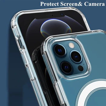 Läbipaistev Magnet Safe, Traadita Laadimine Case For iphone 12 Pro Max Mini Läikiv Kaitseraua Kate Sinine, Must, Kollane
