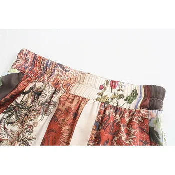 Naiste Za 2021 Mood, Õmblemine Lilled Prindi Püksid Vintage Kõrge Elastne Vöökoht Streetwear Naiste Komplekt Püksid Pantalones Mujer