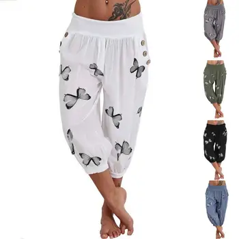 Capri Püksid Mood Liblikas Trükitud Haaremi Naiste Suvel Nupud Pant jaoks Streetwear