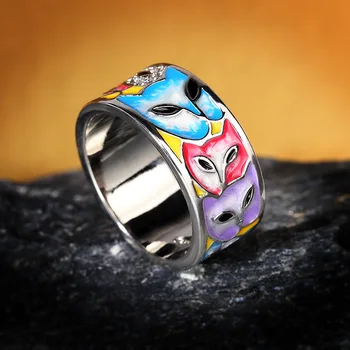 CIZEVA Trendikad Ehted on 925 Sterling Hõbe Emailiga Ringi Daamid Rebane & Infinity Armas Loomade Ring Naiste Poole Ehted