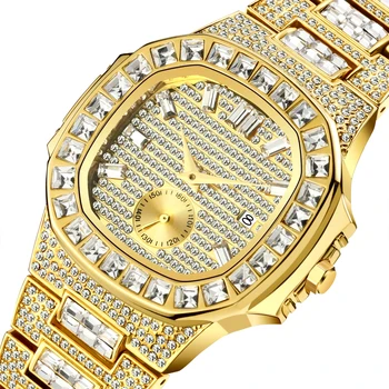 Täis Teemant 18k Gold Watch Meeste Hip-Hop Iced Out Veekindel Quartz Watch Roostevabast Terasest Mood Luksus Kell Montre Homme
