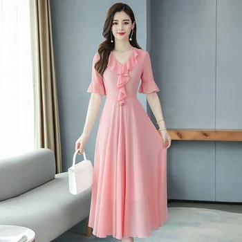 2020. aasta suvel new korea versioon suured kleit salenemisele temperament V-kaeluse jaoks suur sifonki beach kombekas pikk seelik