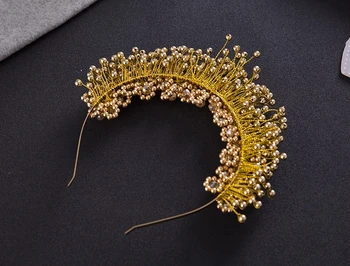 Barokk Kuld Lille Lehed Crystal Pruudi Kroonid Pulm Juuste Aksessuaarid, Uus Simuleeritud Pearl Kroonid Tiaras Diadem Peapaelad