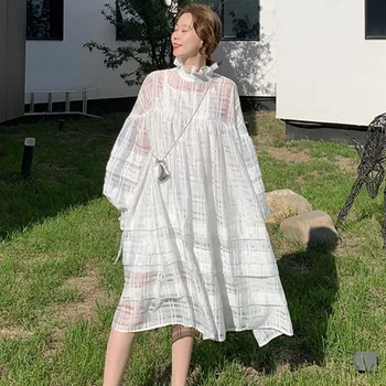 Korea Fashion Vabaaja Kaks Tükki Kleit Naiste Kevad-Suvel 2020. Aasta Uus Kleit Naiste Valge Latern Pikad Varrukad Naiste Riided B524