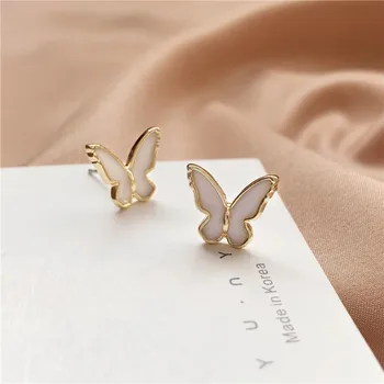 Lihtne valge liblika kõrvarõngad naiste mood allergikutele väikesed kõrvarõngad korea stiilis populaarne liblikas ehted kingitused