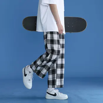 Trendikas Ruuduline Streetwear Püksid Meeste 2021 Uus Mugav Pant Suvel Lahti Mugav Vabaaja Kõik-mängu korea Joggers Püksid