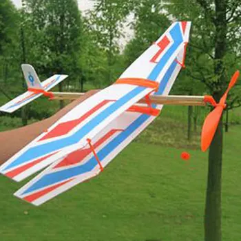 DIY Assamblee Õhusõiduki Lennunduse mudellennukite Powered By kummipaelaga Lapsed Lapsed Väljas Mänguasi, Valge & Sinine