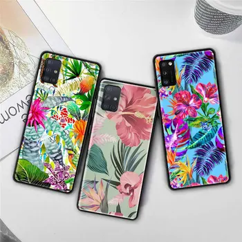 Black Soft Case For Samsung Galaxy S10 S20 S9 S8 Plus Note 20 Ultra 10 Lite 9 M31 F41 M51 Phone Coque Tropical Plants Casing Bag