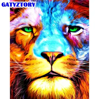 GATYZTORY Värvikas Lõvi Loomade Pilt By Numbers Komplektid Täiskasvanutele 40x50cm Raamitud Käsitsi valmistatud Lõuendile Home Decor Seina Art Käsitöö