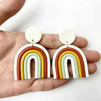 Liialdatud Candy Värvi Rainbow Liialdatud Kõrvarõngad Polümeersavist Fashion Suur Suvine Kõrvarõngas Vintage U Kuju Geomeetriline Kõrvarõngas
