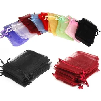 100 tükki (10 suurused) organza kott pulmapidu kott kingitus ehted peen kingitus kotti 22 värvi valik läbipaistev kommi kott