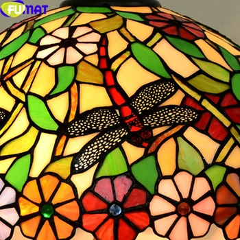FUMAT Tiffany Stiilis Ripats Lamp Anti Lühtrid Dragonfly Lille Kimp Vitraaži Luksuslik Decor Rippuvad Tuled Võistluskalendri