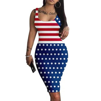 Rannas Kanda Ameerika Lipu Print Päitsed Kleidid Bodycon Backless Varrukateta Trükkimine Juhuslik Naine Tank Mini kleit Mujer