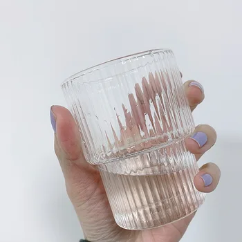 Lihtne Vertikaalne Triip Klaas Tass Kohvi Kruus Paksenenud Läbipaistev Klaas Õlut Lõhnav Tee Mahla Joomine Konteiner Köök Cup