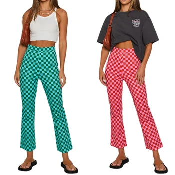 Naiste Vabaaja Mood Y2k Skinny Püksid Naiste Suvel Klassikaline Kõrge Vöökoht Ruuduline Trükitud Slim Fit Põletatud Püksid