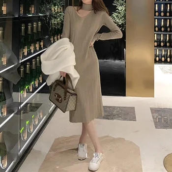2020. Aasta Uus Sügis Elegantne Naiste Kampsun Kleit Ühes Tükis Kootud Pullover Kampsun Kleit Midi Kleit Naine Korea Slim Asukoht Kleidid