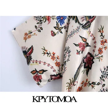 KPYTOMOA Naiste 2021 Moe Vöö Trükitud Kimono Pluusid Vintage Kolme Kvartali Varruka Küljel Tuulutusavad Naiste Särgid Stiilne Tops