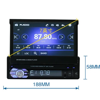 Ühe DIN AUX-Sisend TF In-Dash-Car-Stereo 9601 1DIN autoraadio koos 7 tollise Sissetõmmatav Ekraan Video Multimeedia Pleier