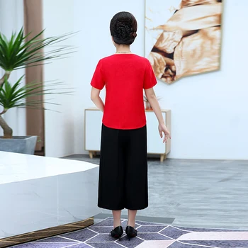 Hiina Stiile Naiste kaheosalised Komplektid Hiina Suvel tikitud lühikeste varrukatega T-särk, kaks tükki Naiste Püksid, Ülikonnad