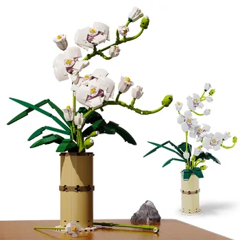 Pakendada Phalaenopsis bouque Pottidesse Punase Ploomi Õitsevad Lilled ehitusplokid Kimp Koos Vaas Tellised Mänguasjad Kingitus Home Decor