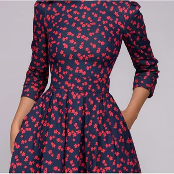 ZQLZ Vintage Print Kevadel Kleit Naiste 2021 Uus Kolme Kvartali O-kaeluse Pluss Suurus, Punane Vestidos Mujer Vabaaja Boho Kleidid Naine