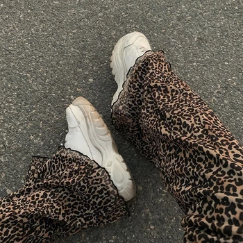 Pruun Leopard Y2K Kõhn Pant Naiste Vabaaja Kõrge Vöökoht Põletatud Püksid Double Layer Võre E Tüdruk Esteetiline Püksid Naiste Sweatpants