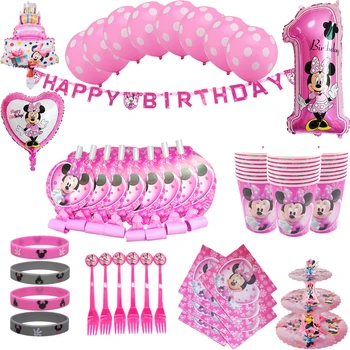 Disney Minnie Mouse Teema Kids Tüdruk Sünnipäev tüdruk kasuks sünnipäeva decor sünnipäeva Ühekordsed nõud õhupalli komplekt