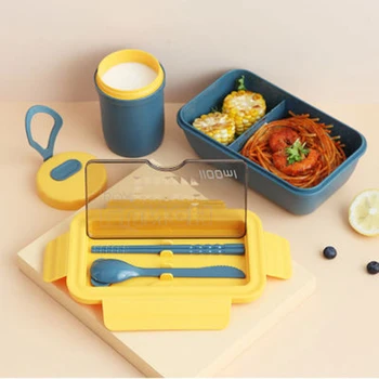 1100ml Kaasaskantav Lunch Box Terve Materjali Ladustamine Toidu Mikrolaineahi Koos Dinnerware Konteiner Lekkekindlad Õpilane Õled Lõuna-Box