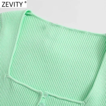 Zevity 2021 Naiste Vintage Ruut, Krae Õhuke, Lühike Roheline Kudum Kampsun Naiste Stiilne Suvel Õhuke Kardiganid Kärbitud Tops S718
