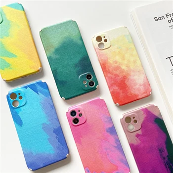 Luksuslik Nahast Akvarell Case For iPhone 12 11 Pro Max XS-XR-X 7 8 Plus 12Mini SE 2020 Põrutuskindel Gradient Värvi Maali Kate