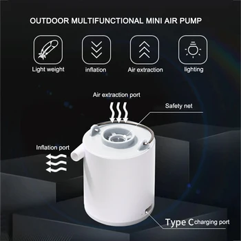 Mini Electric Täispuhutav Pump Ultralight Laadimine USB Multifunktsionaalne välisõhu Pumba 3 Transpordiliikide Veekindel, Telkimine Valgus