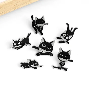 Creative uus cartoon väike must kass suu nuga seeria modelleerimine tarvikud Sõle naughty väike must kass, riided pin-koodi