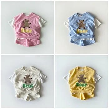 2021 Suvel Unisex Beebi Tshirt Lühike Komplekt 3tk korea Kids Fashion Armas Karu Riided Seab Poisid Tüdrukute Vest+Tshirt+lühikesed Püksid Riided