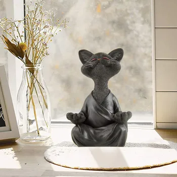 Veidrad Must Buddha Kass Figuriin Meditatsiooni Jooga Laekuva Õnnelik Kass, Decor Kunst Skulptuuride Aed Kujud Home Decor 2021