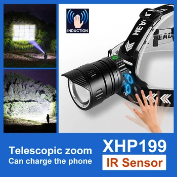 Super XHP199 IR Sensor Võimas Esilaterna High Power LED-Vilkur 18650 Usb Laetav Pea Zoom Taskulamp Kalapüügi Pea Tõrvik