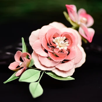 Magus roosa pakitud lill klambri külge DIY kit juuksed tarvikud traditsioonilise käsitöö silk tikandid niit lõpetamise lill