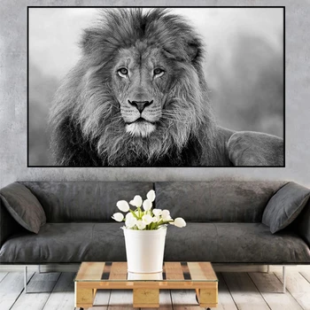 Kodu Dekoratiivsed Loomade Pildil Kaks Lõvi Lõuendile Maali Prindi Moodne Must ja Valge Seina Art Plakat Cuadros Eest elutuba