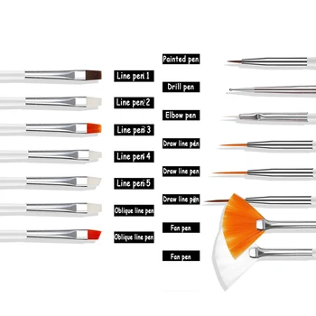15tk UV Geel, Akrüül Küünte Art Pintsli Tööriista Komplekt Nail Liner Hari Joonistus Pliiatsi Punkti Disaini Maali Pen Maniküür Tööriist